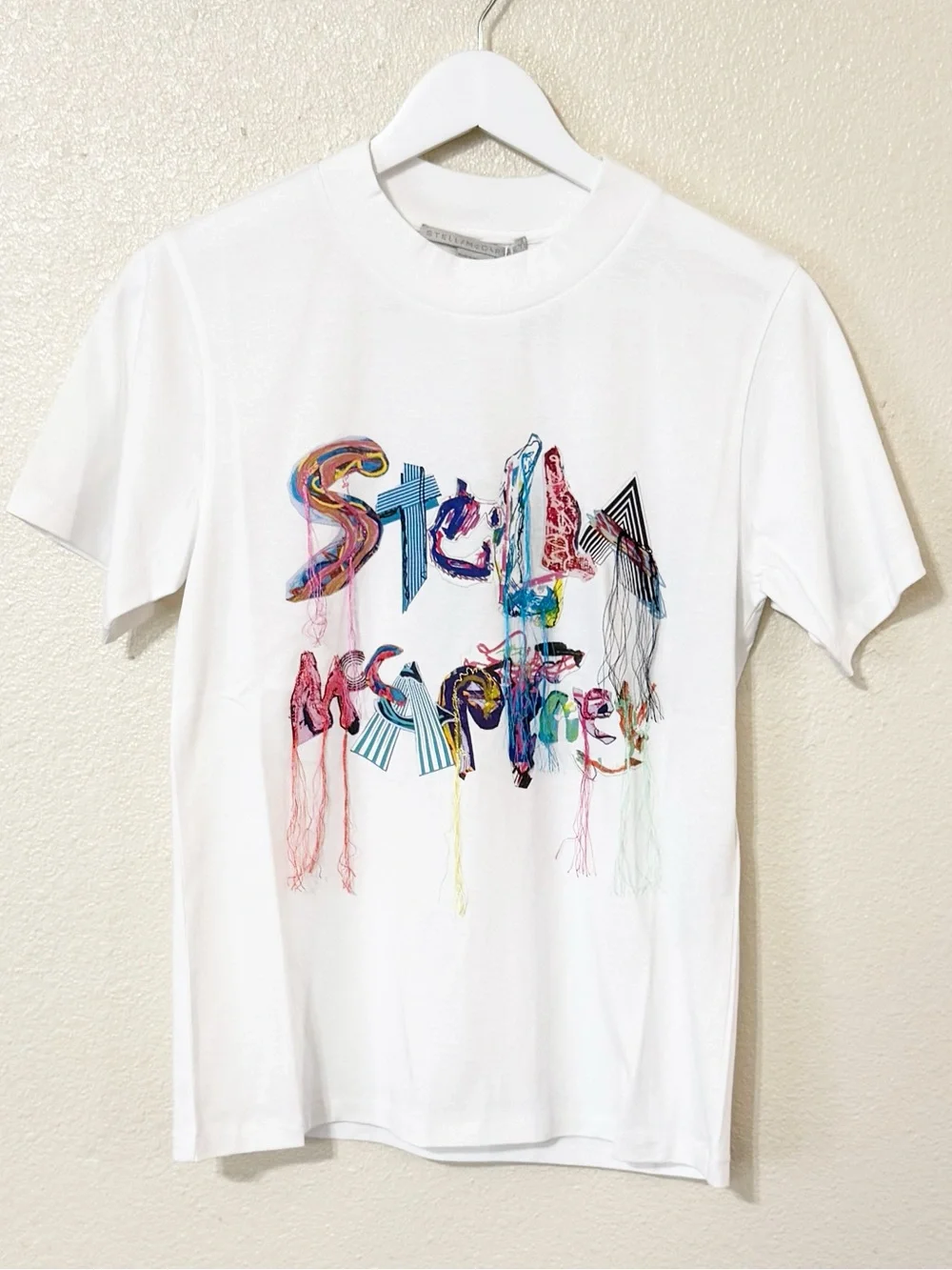 Stella McCartney Logo Graphic 3D Fringe Colorful White Cotton T-Shirt NEW - Picture 7 of 13